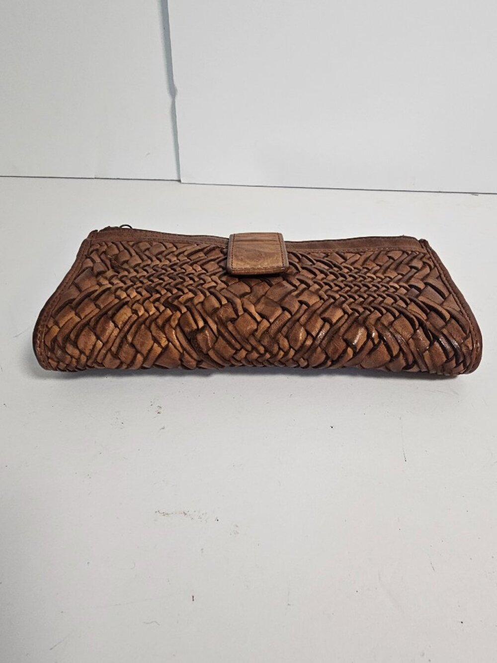 Wallet Brown Woven Leather Boho Casual Bi-Fold - Picture 8 of 11